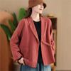Johnature Woman Autumn Casual Solid Color Loose Long Sleeves Coat Splicing V-Neck Chinese Style Vintage Coat
