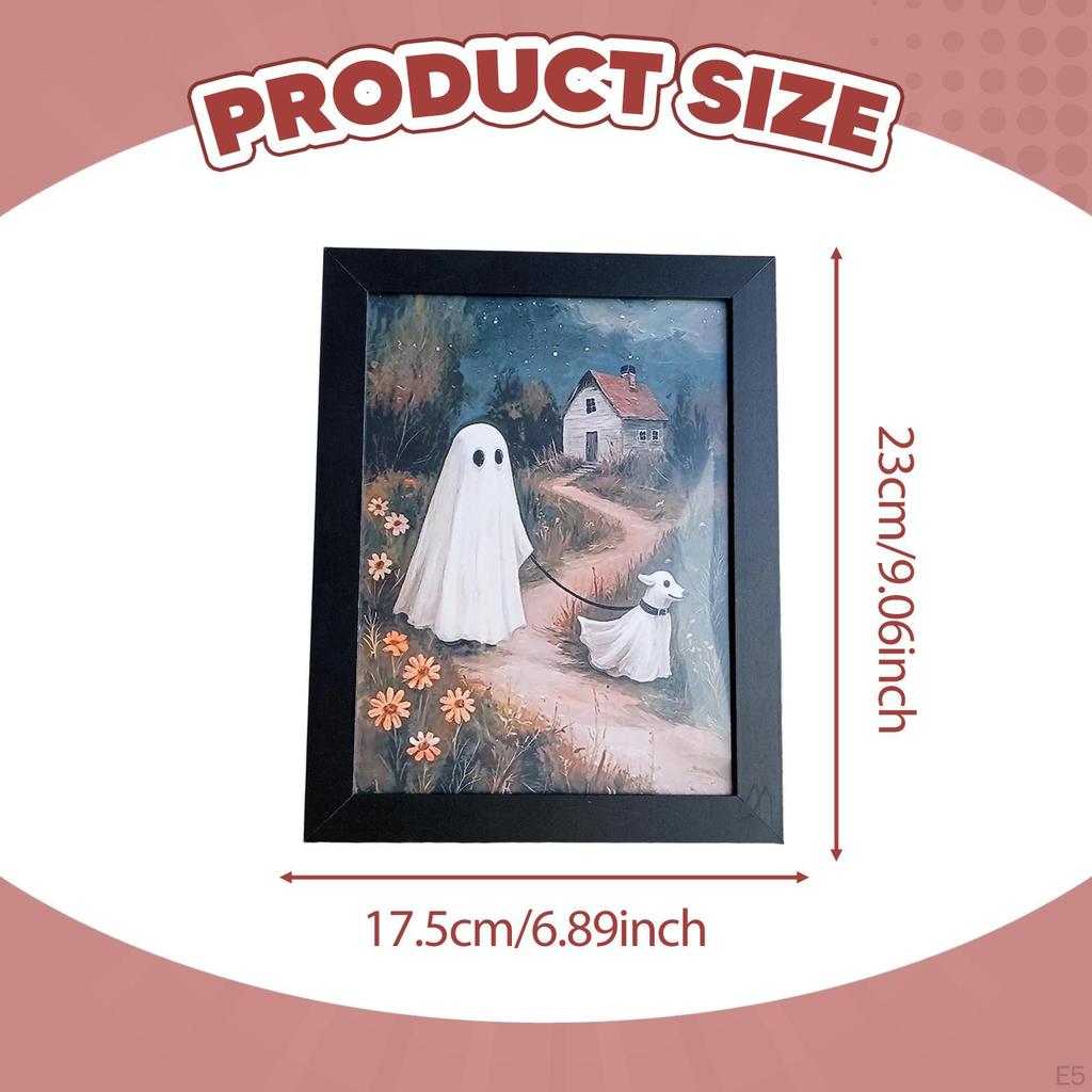 Halloween Art Print Decor 9x6.9 Inch Spooky Scary Home Painting Picture for Shelf Bathroom