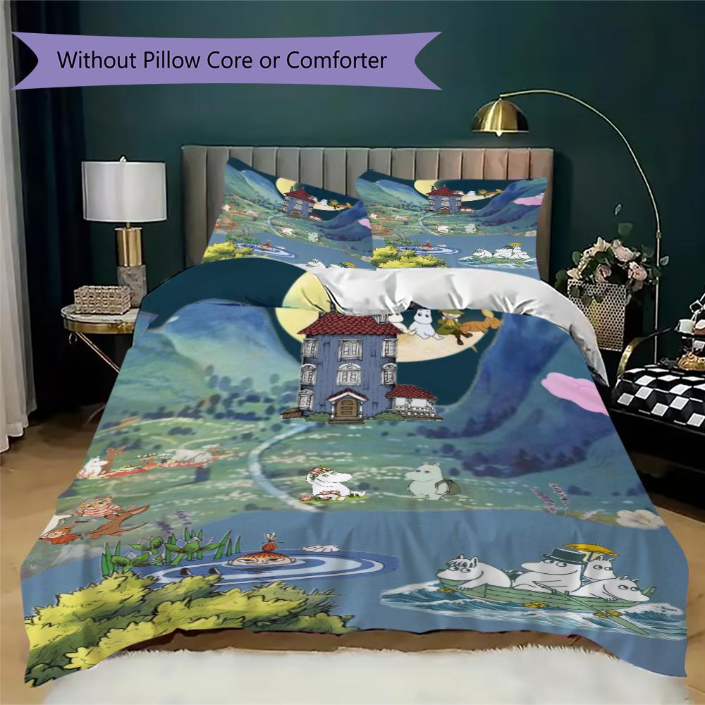 Comet in Moominland Pattern Bedding,Quilt Set Quilt Cover Pillowcase Home Birthday Gift(1 * duvet cover + 2 * pillowcase, without core)_lx