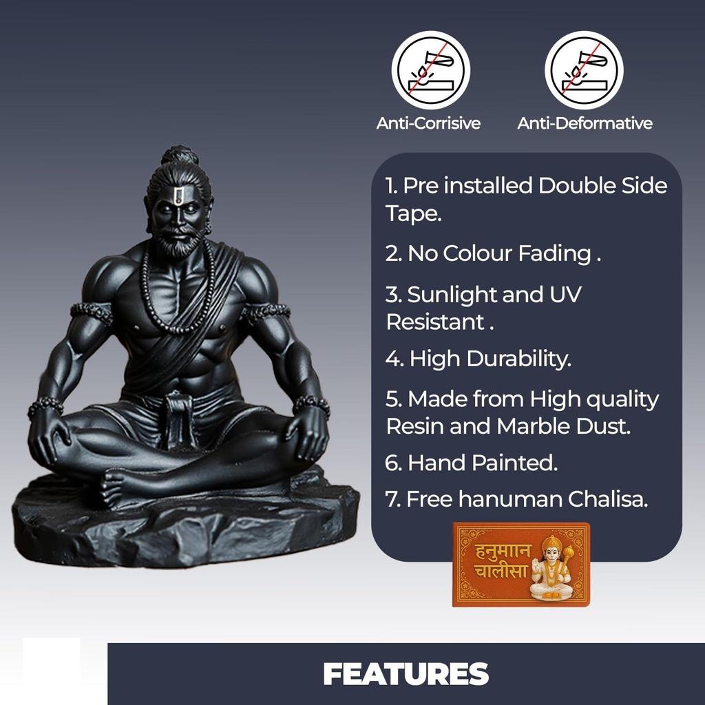 Lord Hanuman Idol for Car Dashboard, Home, Office Desk – Hanuman Murti for Peace, Positivity, Good Luck, Success, and Prosperity – Black Matte Finish
