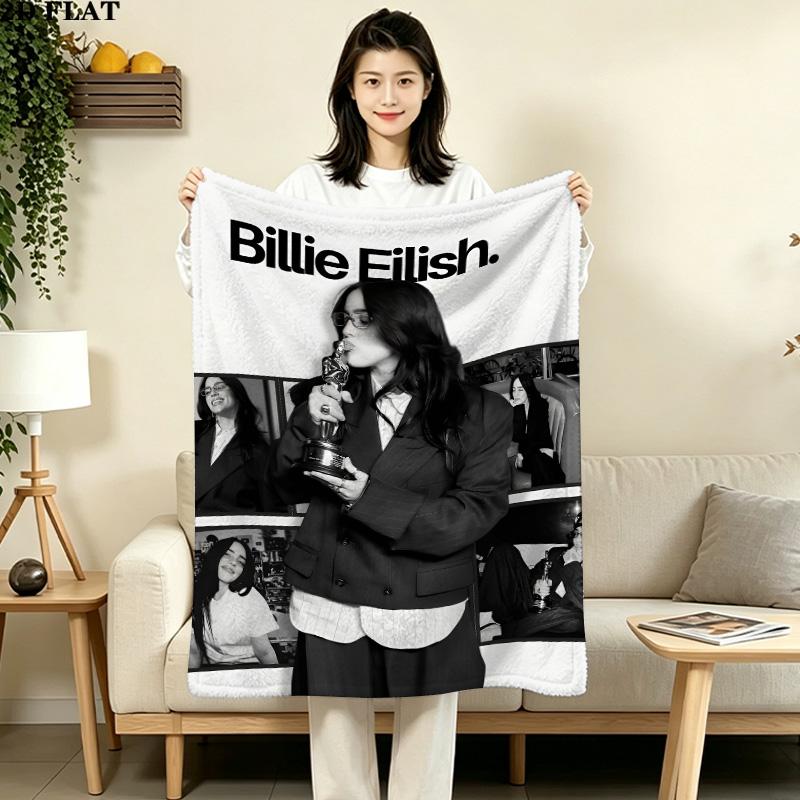1PC Billie Eilish Patterned Flannel Blanket Suitable For All Seasons For Home Decor Warmth And Comfort Gifts Holiday Present