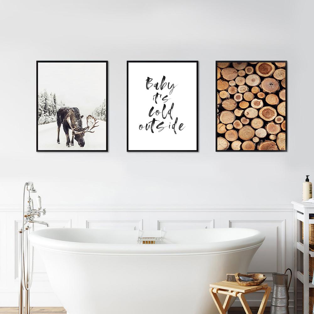 Зимний принт бревенчатая избушка с лосем настенное искусство лесной рождественский декор деревенский зимний холст постер современный скандинавский декор для гостиной