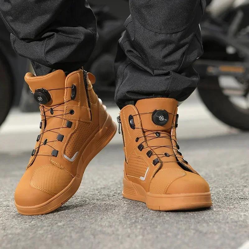 Motocross Biker Chopper Cruiser Touring Ankle Boots Men Motorcycle Microfiber Leather Ankle Boots Street Motorbike Racing Shoes