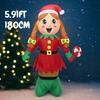 5.91FT Giant Inflatable Toy Christmas Elf with LED Lights Festive Gifts Xmas Decorations for Yard Supplies Home Ornaments