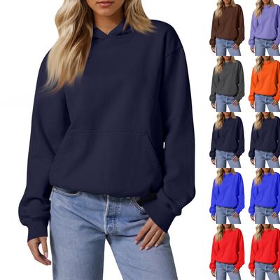 Женские свободные толстовки с длинными рукавами, блузки, повседневные модные однотонные пуловеры, толстовки с капюшоном, топ с карманом
