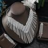 Rhinestone Tassel Collarbone Chain Exaggerated Full Diamond Earrings Necklace Set Chain Wedding Accessories Jewelry