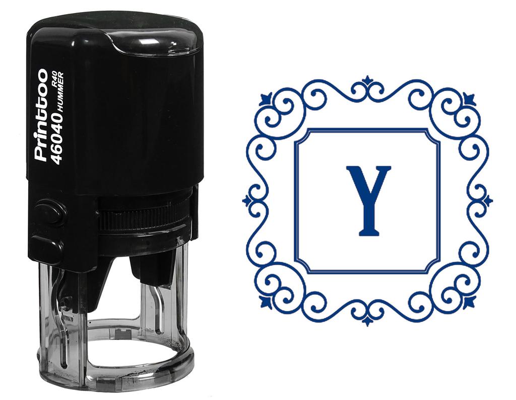Printtoo Office Stationary R-40 Self Inking Square Swirl Border Y Alphabet Monogram Initial Rubber