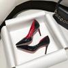 Fashion Red Sole Pumps Women Shoes Black Pointed Lacquer Leather Side Air High Heels Women's Thin Heels Elegant and Sexy Single Shoes