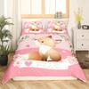 Girls Cartoon Fox Duvet Cover Set Cute Fox Bedding Set Kawaii Animals Comforter Cover Botanical Floral Bedspread Cover Full Size