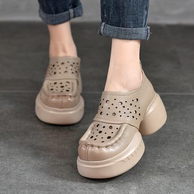 Сандалии на толстой подошве в стиле ретро, ​​универсальные женские туфли на платформе из натуральной кожи на высоком каблуке