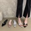 2025 Summer New Style Medium and High Stiletto Women's Slippers Pointed Toe Open-toed Foot Strap Wear Evening Shoes