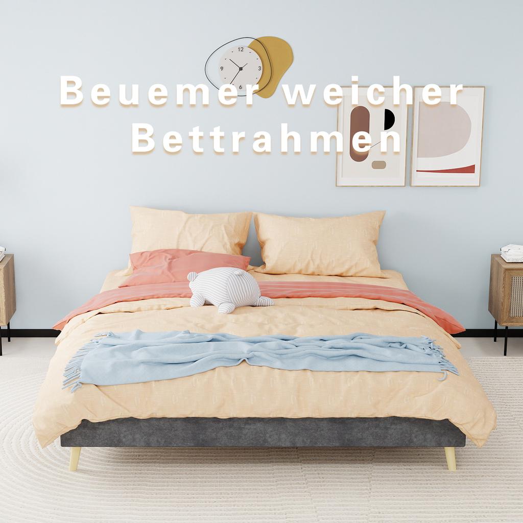 Modern minimalist bed frame, 160*200CM, gray, Dutch velvet, bedroom furniture, does not include gas lift, does not include headboard and mattress.