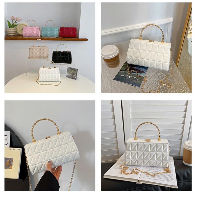 Luxury Hand Bags For Women Metal Handle Boxy Totes Fashion Quilted Pattern Bag Women's Branded Trending Famous Clutch Box Bag