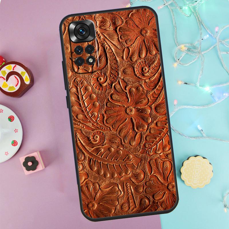 Коричневый Western Case с ручной тиснёной отделкой для Xiaomi Redmi Note 14 13 12 11 10 9 Pro 9S 10S 11S 12S Redmi 10C 12C 13C 14C Чехол