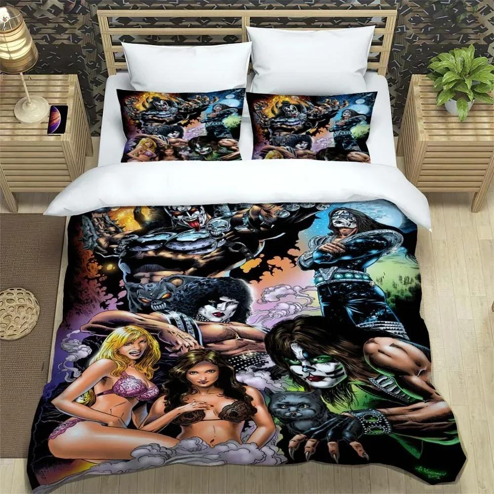 Постельное белье с изображением рок-группы KISS Изысканный комплект постельных принадлежностей Пододеяльник Комплект одеял Постельное белье Подарок на день рождения для девочки