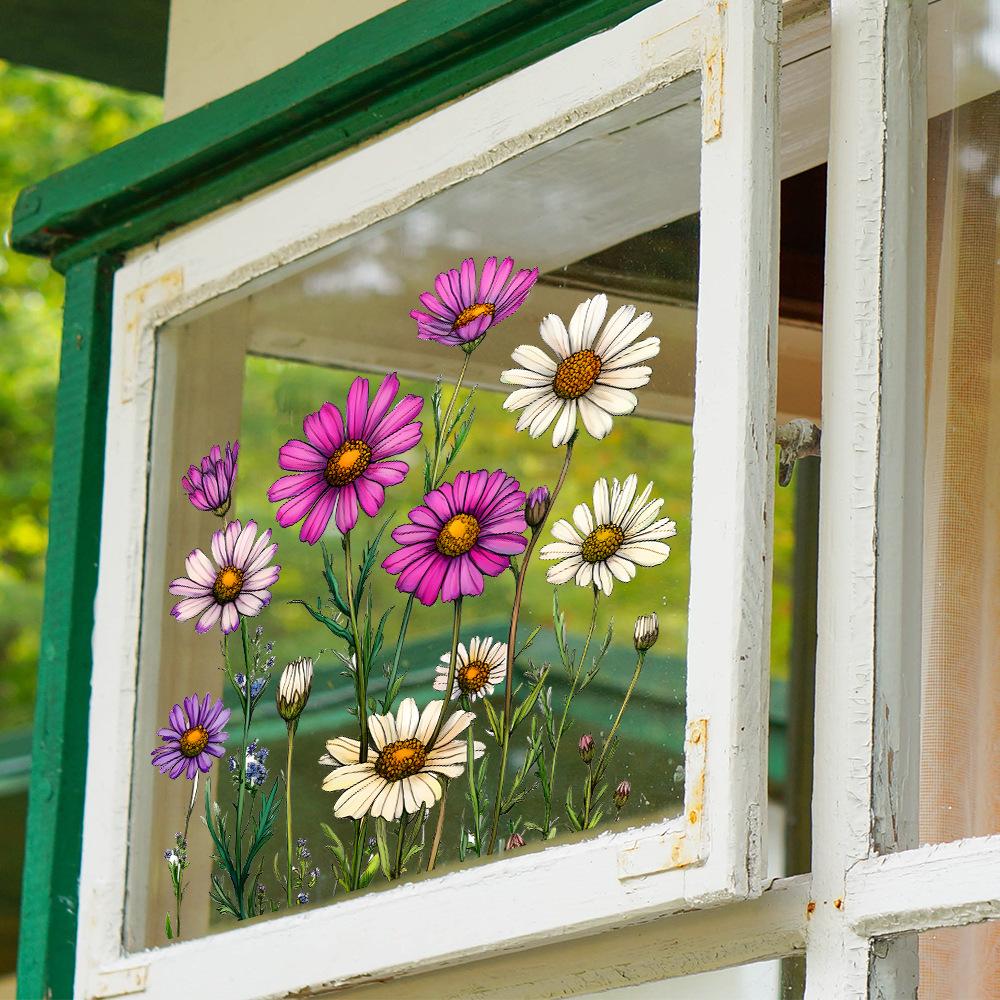 Painted Flowers Balcony Glass Window Home Beautification Decorative Window Sticker