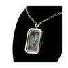Necklace - Stones and Minerals - Raw Aquamarine - Rectangle with Cut Sides - Stainless Steel - Mixed