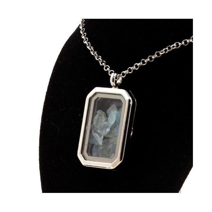 Necklace - Stones and Minerals - Raw Aquamarine - Rectangle with Cut Sides - Stainless Steel - Mixed