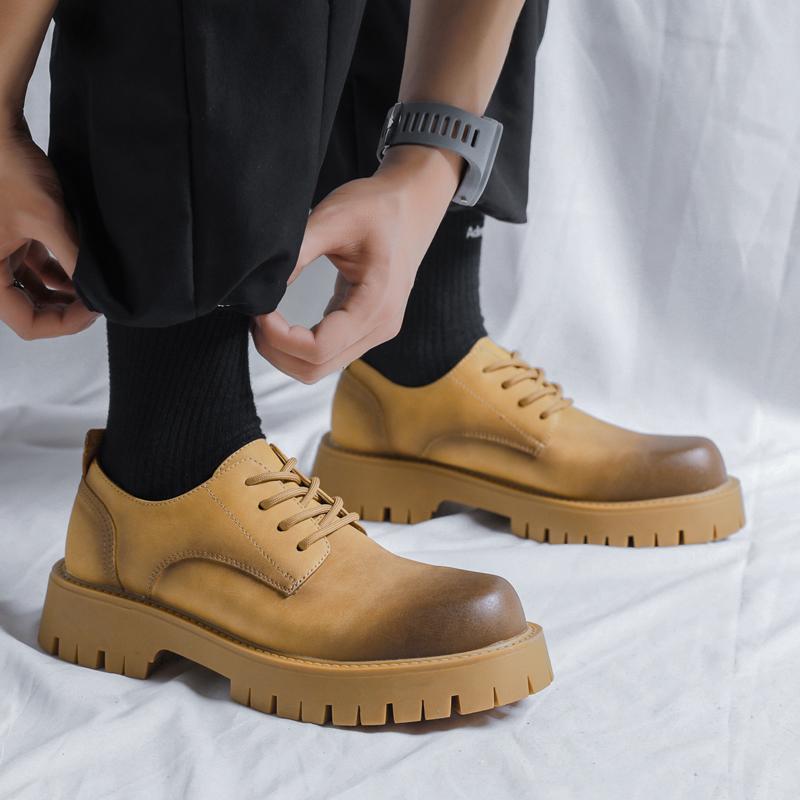 Fashion Men Italian Style Streetwear Casual Platform Thick Sole Leather Shoes Male Business Fashion Vintage Dress Wedding Leather Shoe