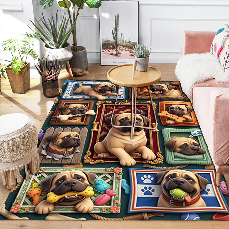 Pug Portrait Compilation Pattern Rug Floor Mat for Living Room or Bedroom Soft and Comfortable Carpet a Gift for Birthday and Holiday.