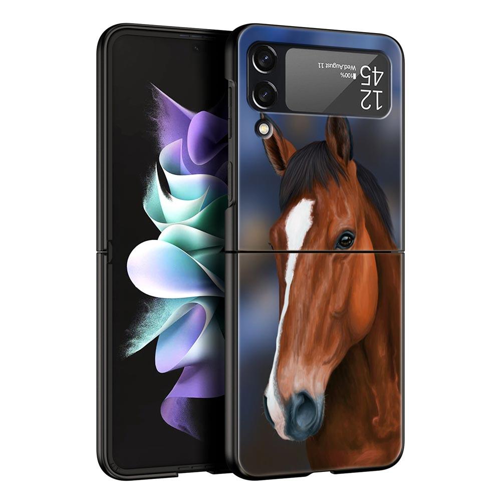 Чехол для телефона с изображением животного Лошадь для Samsung Galaxy Z Flip 6 5 4 3 Чехол для Samsung Z Flip3 Flip4 Flip5 Flip6 Черный Жесткий Поликарбонатный Чехол