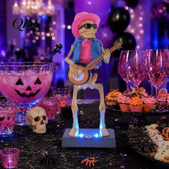 Touch Control Skeleton Toy Scary Animated Band Decoration, Lighted Halloween Prop with Sound And Light for Haunted House, Holiday Party
