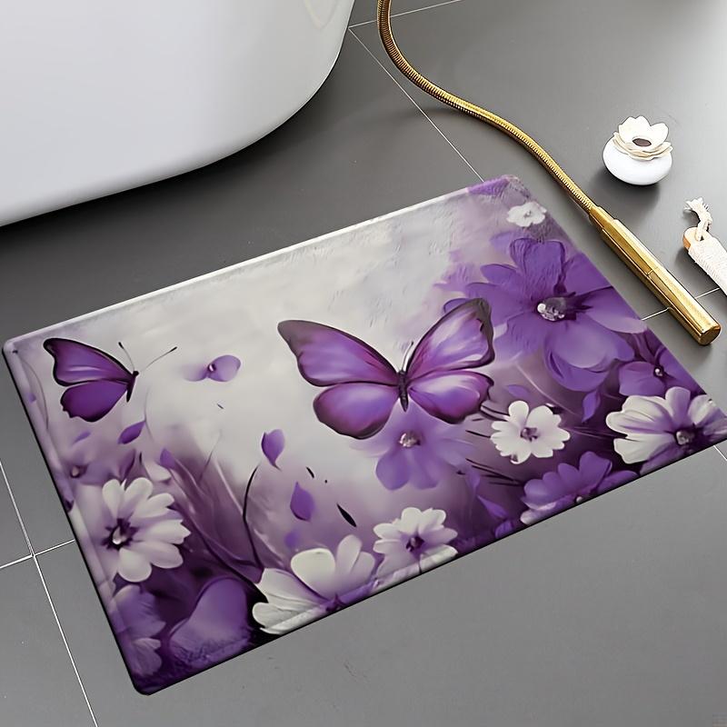 1 шт. Фиолетовый цветочный коврик с узором бабочек, современный кухонный коврик, нескользящий красочный ковер для дома, ванной комнаты, спальни, гостиной, декор