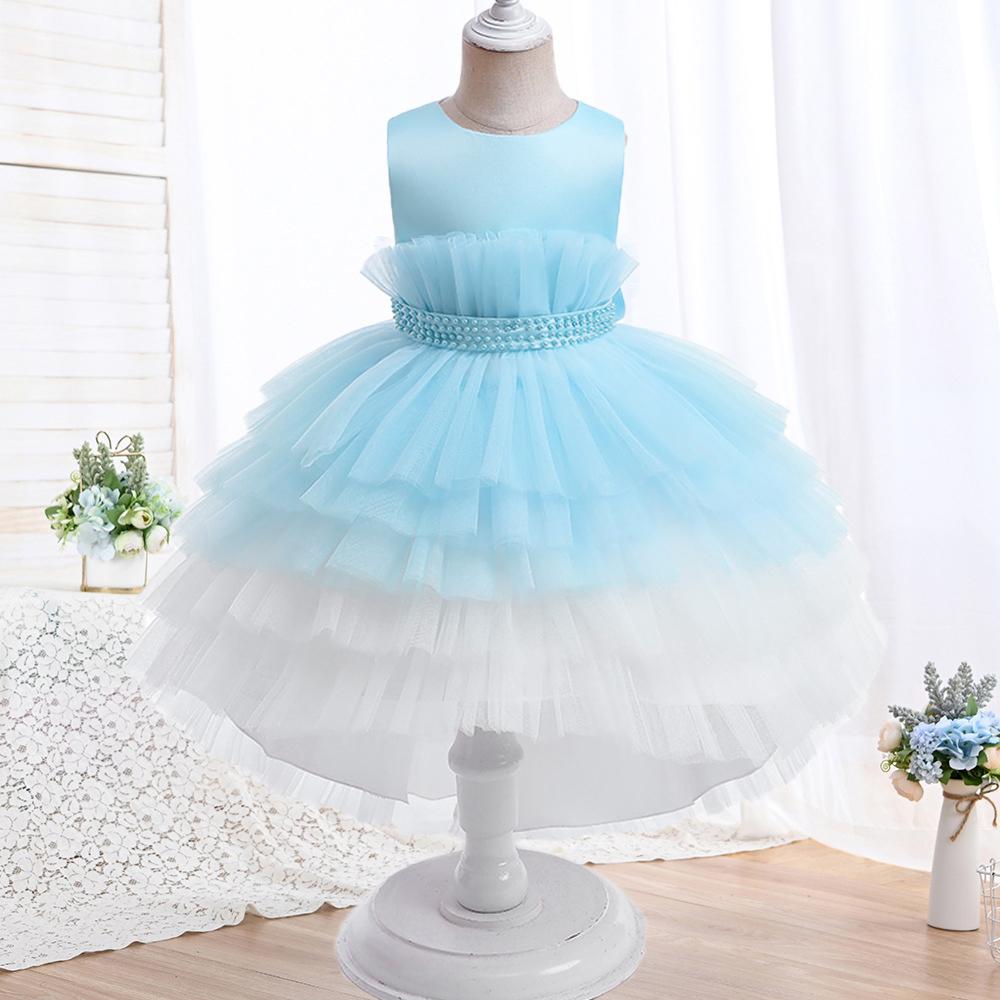 Летнее фатиновое платье принцессы со шлейфом для девочек, официальное белое платье для крещения, свадьбы, детские праздничные платья для девочек, платье подружки невесты для выпускного вечера, От 3 до 10 лет