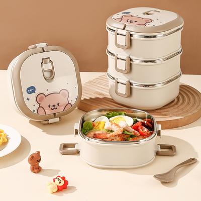 WORTHBUY Изолированный ланч-бокс Бэнто из нержавеющей стали 304 для детей и студентов С ложкой Герметичный Многослойный контейнер для еды