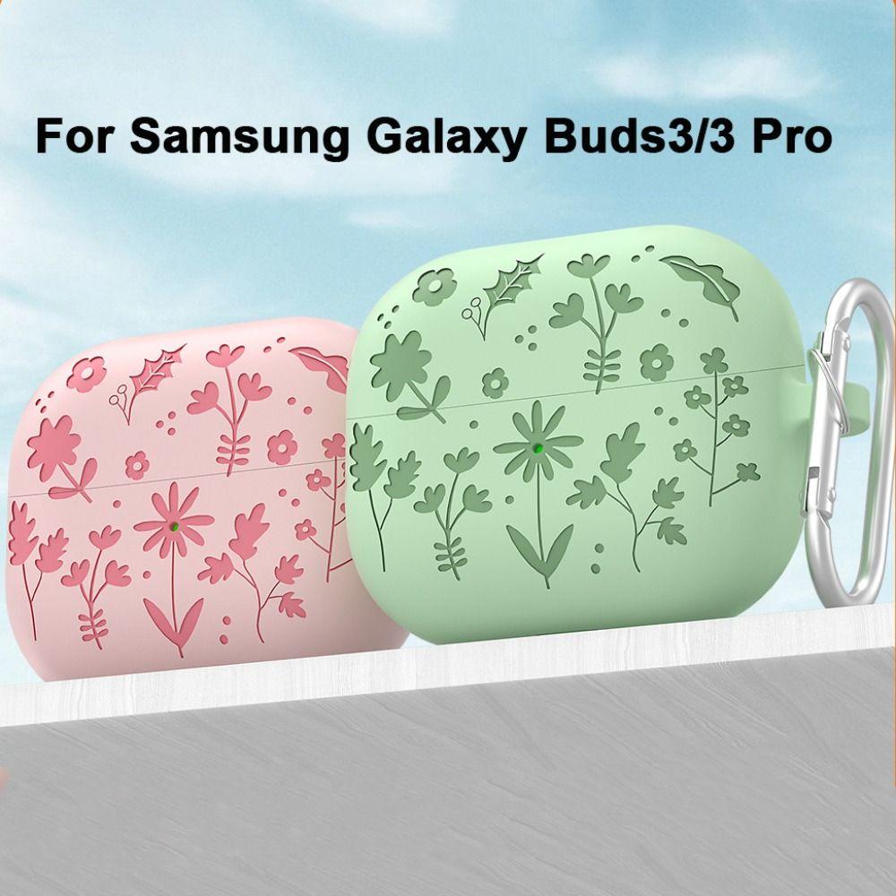 Силиконовый чехол для наушников с резным рисунком цветов для Samsung Galaxy Buds 3/3 Pro