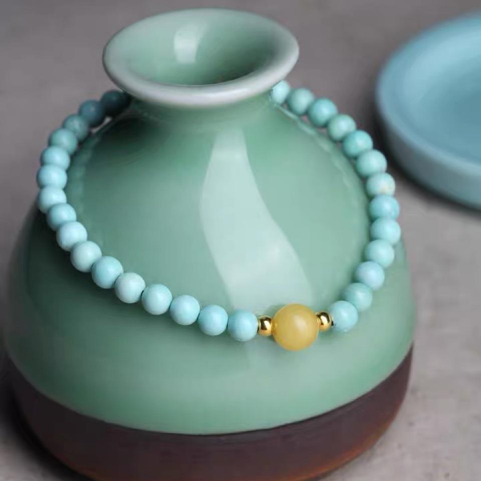 Elegant Natural Turquoise & Amber Bead Bracelet for Bestie or Girlfriend