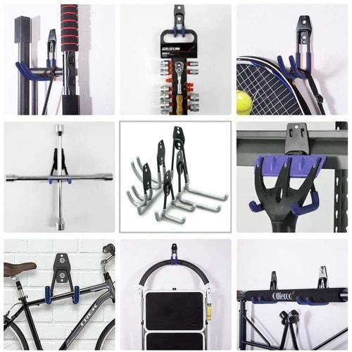 Garage Hooks, 12-Pack Garage Storage Hooks and Hangers, Heavy-Duty Wall-Mounted Garage Organizer for Ladders, Bicycles, Hoses, and More (Gray)