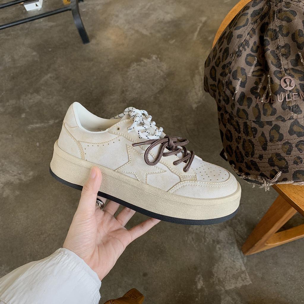 Виноградная мать, тот же стиль, звезда ретро старые шнурки, маленькие грязные туфли, универсальные толстые подошвы для увеличения роста, повседневные грязные туфли,