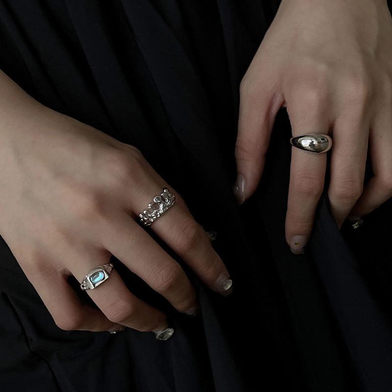 Потрясающее кольцо из стерлингового серебра S925 для женщин с уникальным дизайном из лунного камня и голубых бриллиантов