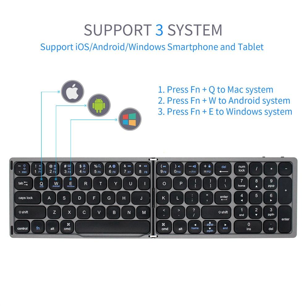 Foldable Bluetooth Keyboard with Numeric Keypad Rechargeable Folding Keyboard for IOS Windows Android Phone Tablet Laptop