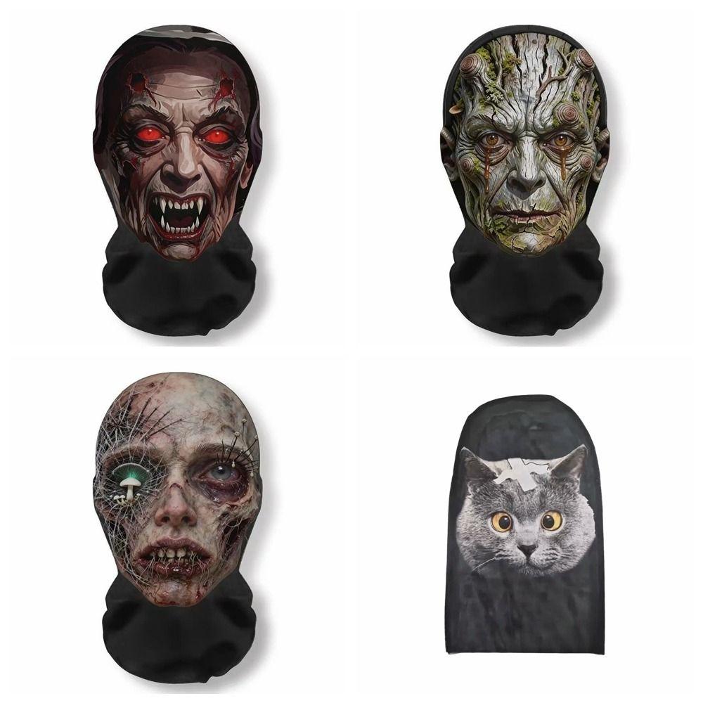Cat Printed Halloween Scary Mask Realistic Cosplay Mask Funny Style Head Cover Holiday Events