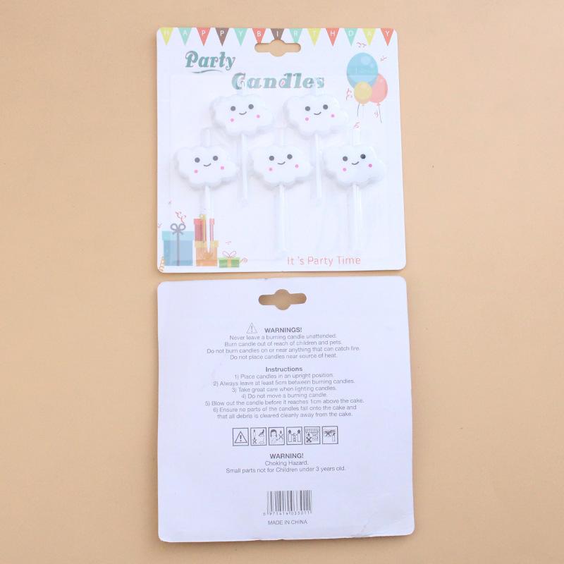 New Cute Cartoon White Cloud Birthday Candle Sucking Card 5-pack Baking Decoration Party Candle