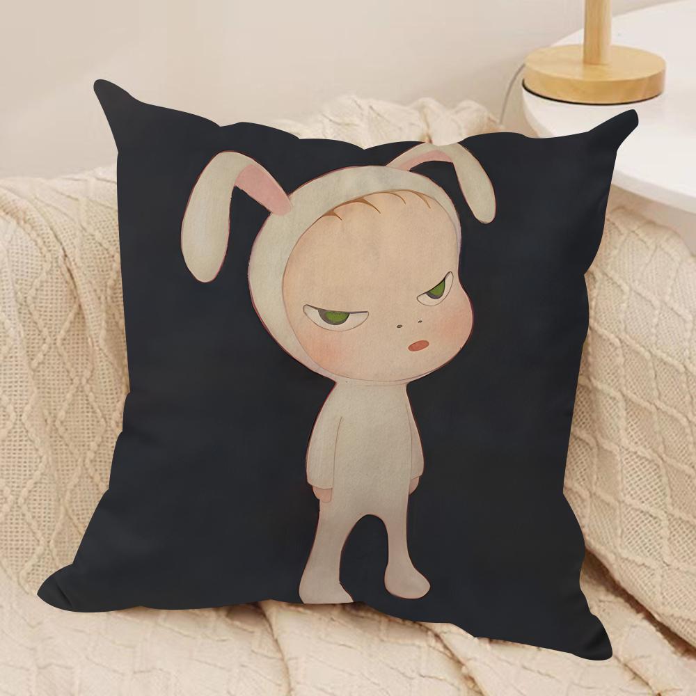 Yoshitomo NNara Movie Cushion Cover Silky Short Plush Invisible Zipper Dustproof Sofa Pillow Case for Home Decor