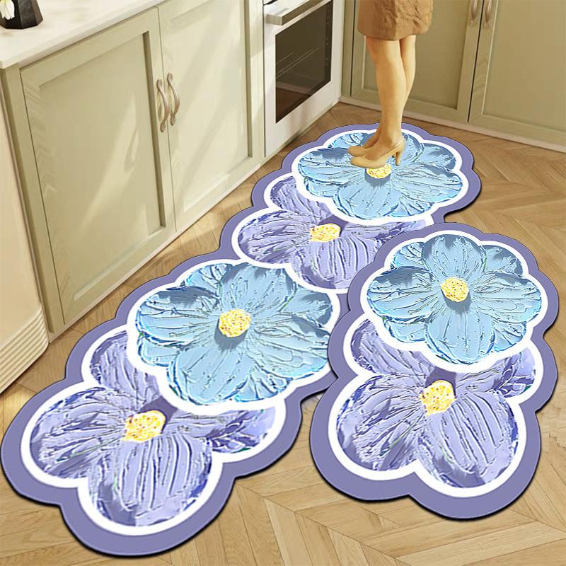 Oil Painting Flower Kitchen Oil-absorbent And Dirt-resistant Floor Mat Bathroom Toilet Absorbent Non-slip Floor Mat