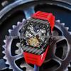 Мужские часы Durham Weida Tonneau Skeleton Tourbillon с автоподзаводом и резиновым ремешком.
