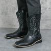 Men’s Embroidered Western Cowboy Boots Casual High Black Retro Dress Leather Mid-calf Brown Boots Plus Size