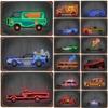 Vintage Neon Cartoon Police Car SUV Vehicle Car Retro Posters Metal Tin Sign Plaque For Kid Garage Room Home Wall Art Decoration