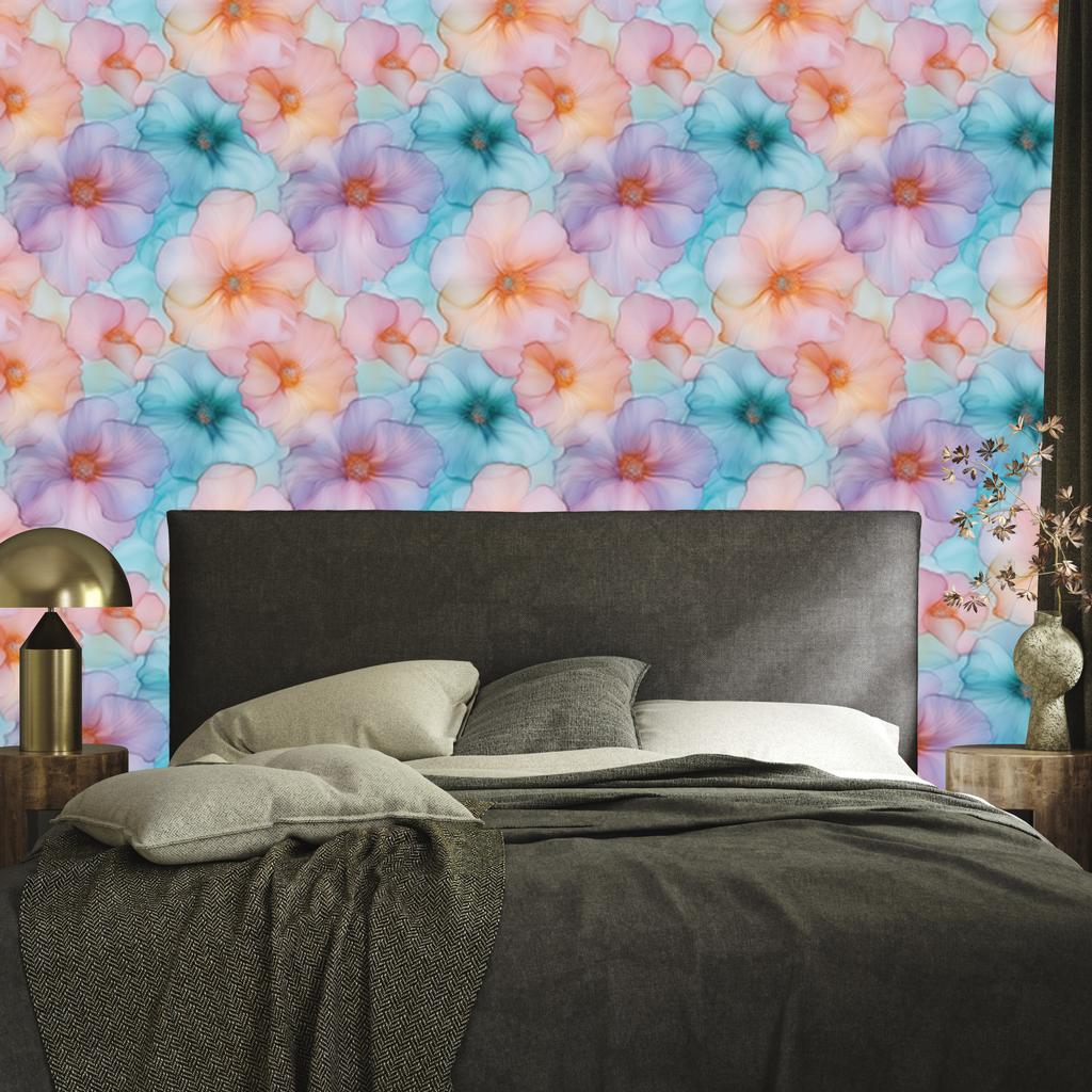 Ink Wallpaper Turquoise, Coral and Light Gray 50x1000