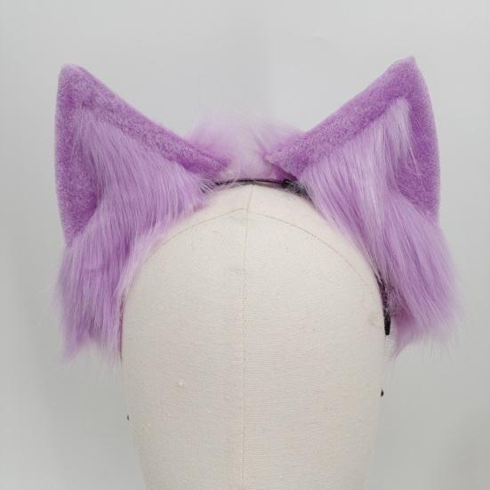 Обруч для волос с плюшевыми кошачьими ушками, эластичный головной убор, искусственные уши животных ручной работы, металлическая оправа, гибкая повязка на голову, аксессуары для фотосъемки на Хэллоуин