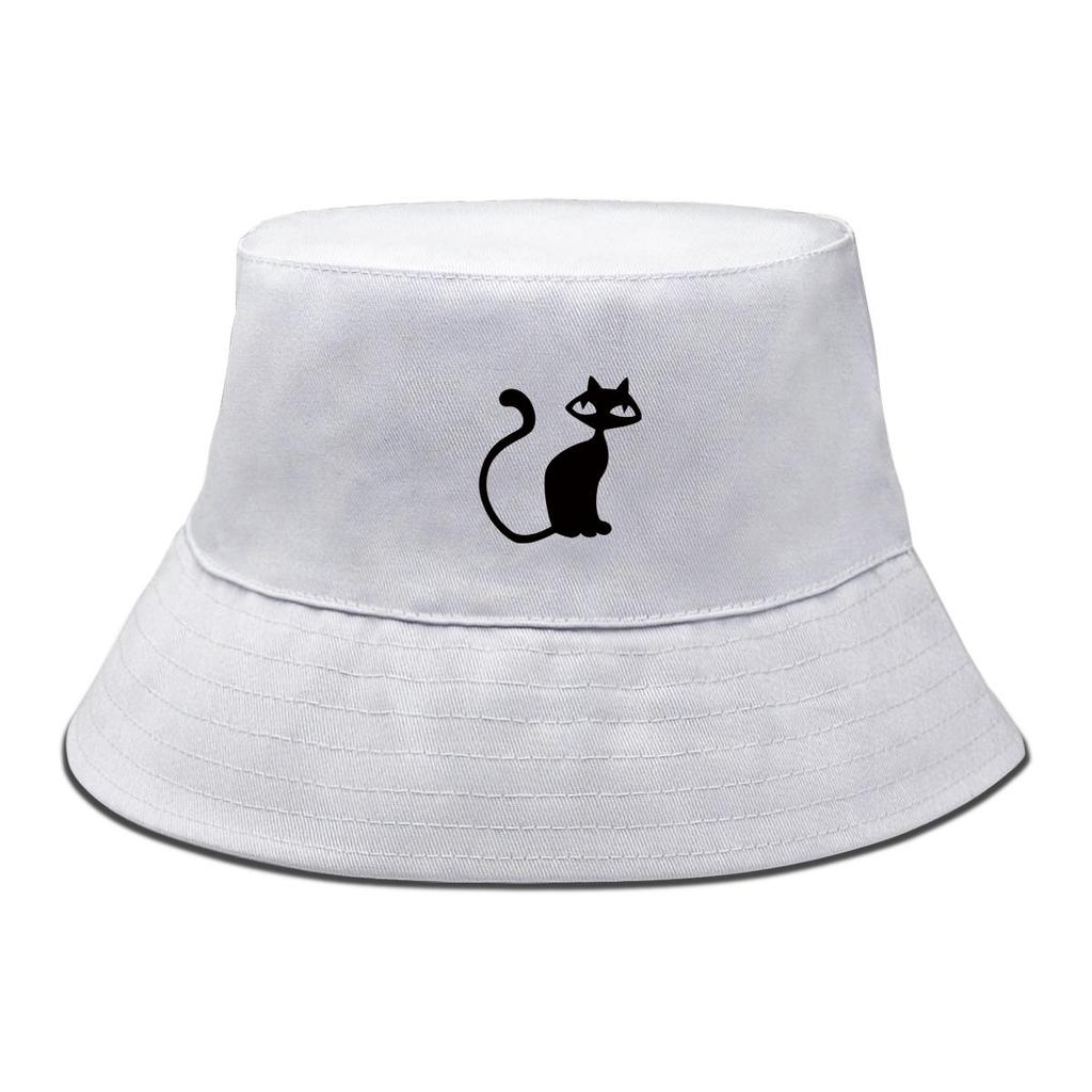 Bucket Hat With Black Cat Print , Animal Fisherman Hat Hip Hop Summer Foldable Fishing Cap
