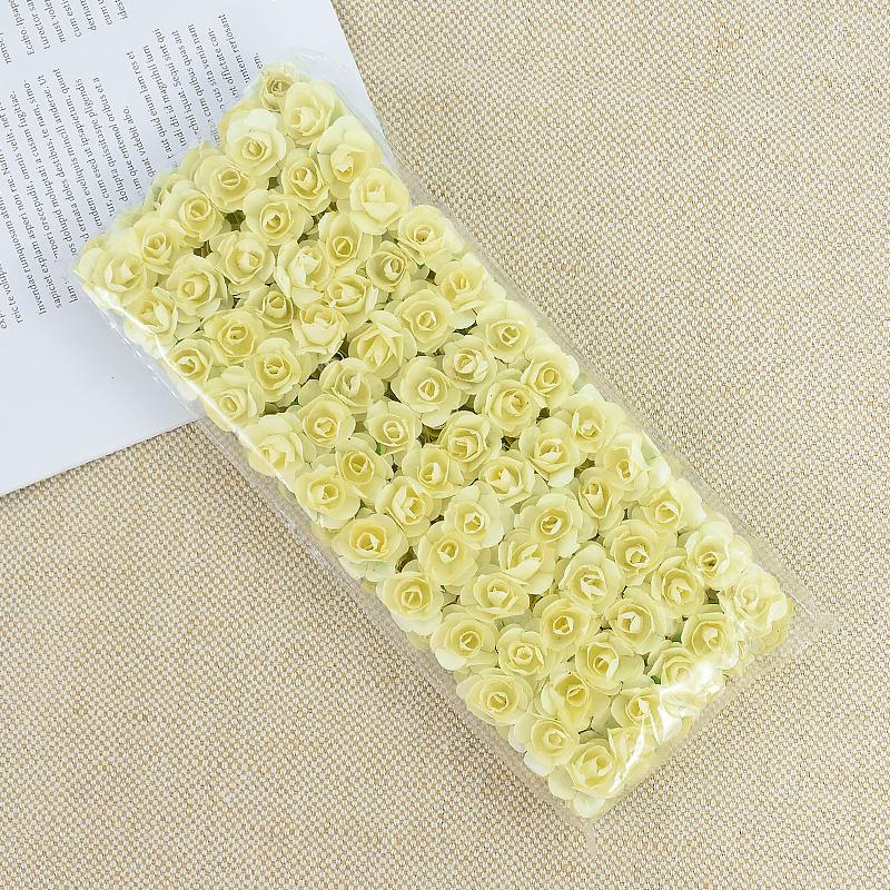 144/288pcs 2cm Mini Paper Rose Artificial Flowers Bouquet For Wedding Home Decoration DIY Scrapbooking Crafts Fake Plants Wreath