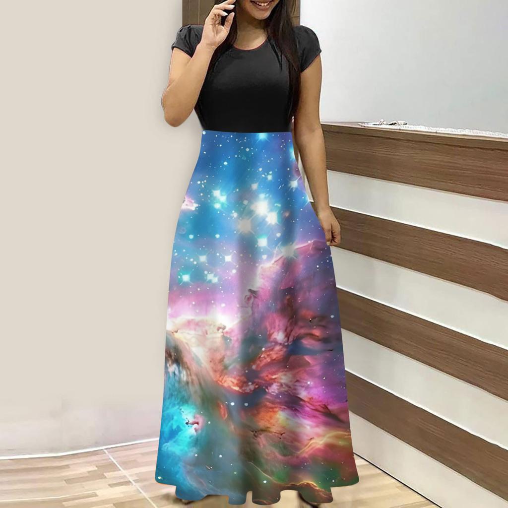 Женские модные повседневные свободные платья с круглым вырезом и коротким рукавом