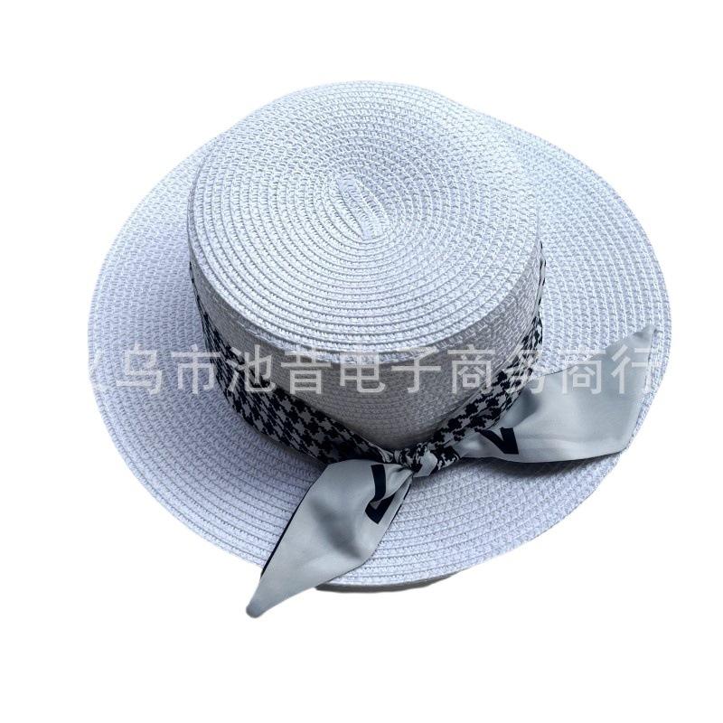 Flat top top top hat straw hat temperament streamer sun hat beach hat sun hat women's sun hat women's sun protection hat hat