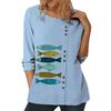 Женский синий повседневный топ с круглым вырезом, длинными рукавами, индивидуальными принтами и украшениями на пуговицах, размеры S-5XL