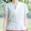 2024 Женская летняя ретро-топ в китайском стиле, из хлопка и льна, с коротким рукавом, повседневный, большого размера, свободного кроя
